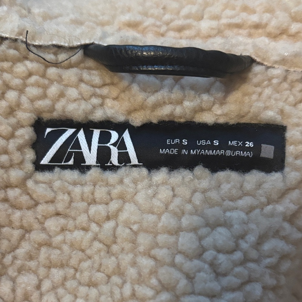 Zara brown Funnel Neck faux leather Jacket size small - Picture 2 of 5
